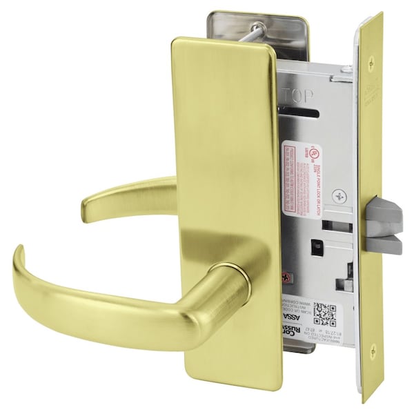 Passage or Closet Mortise Lock, PS Lever, M Escutcheon, Satin Brass